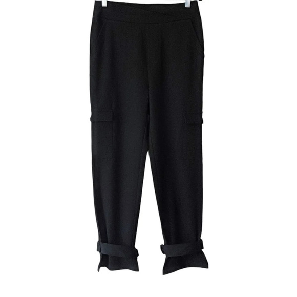 LEA & VIOLA Anthropologie Cargo Pants M Belted Ankles Twist Waist Black - Picture 1 of 15